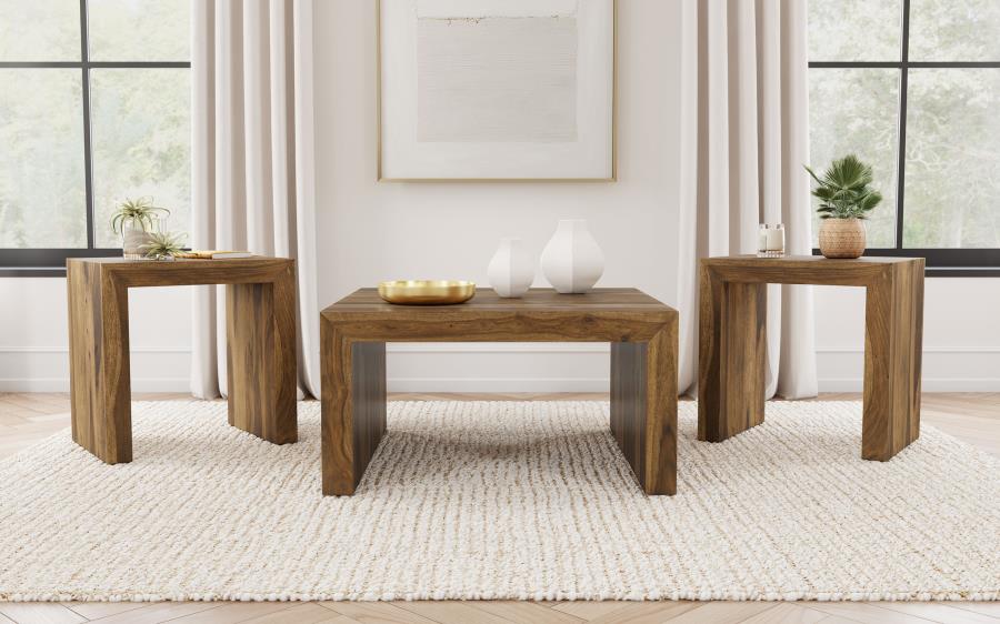 Home & Sleep Outlet - Odilia 3-piece Solid Wood Coffee and End Table Set Auburn