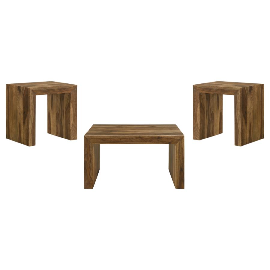 Home & Sleep Outlet - Odilia 3-piece Solid Wood Coffee and End Table Set Auburn