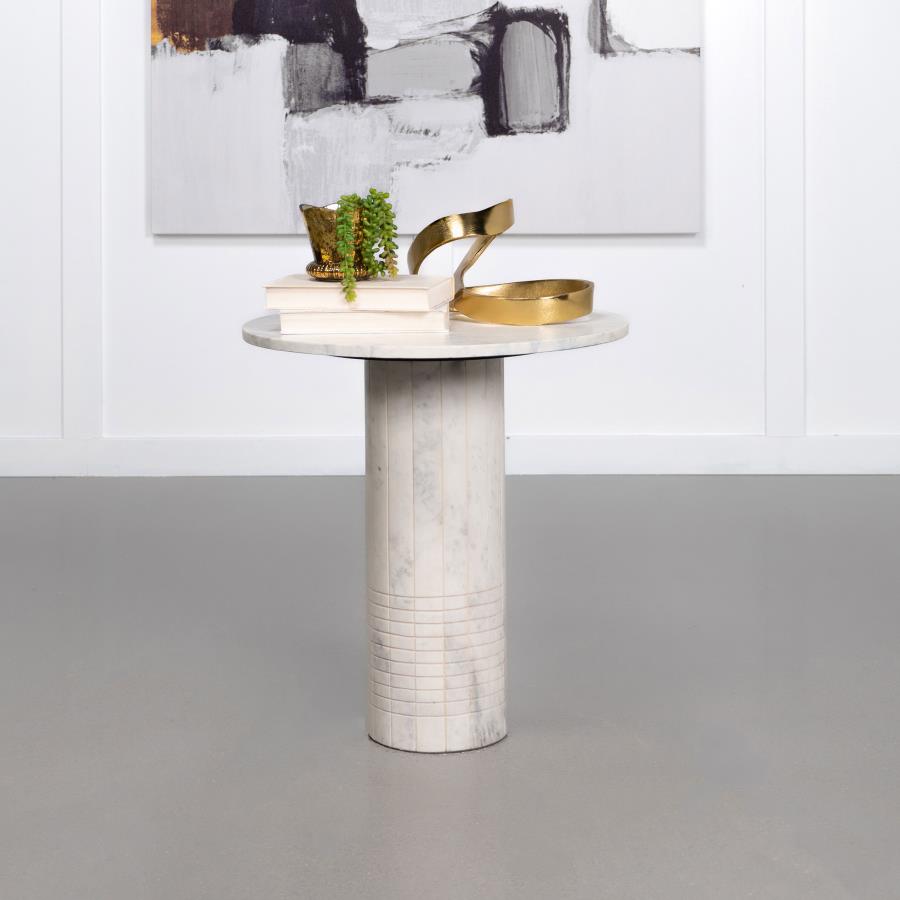 Home & Sleep Outlet - Astoria Round Genuine Marble Side End Table White