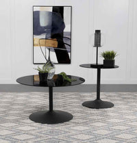 Ganso 2-piece Round Glass Top Coffee and End Table Set Black - Home & Sleep Outlet