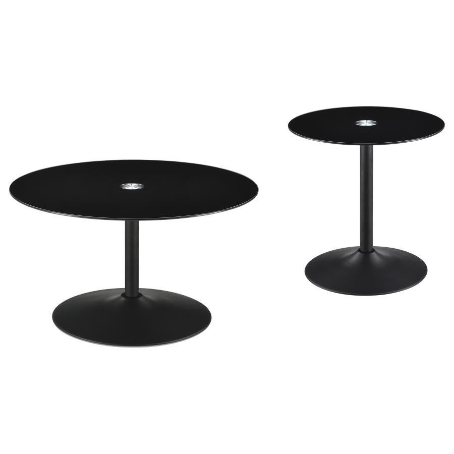 Ganso 2-piece Round Glass Top Coffee and End Table Set Black - Home & Sleep Outlet