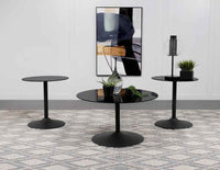 Ganso 3-piece Round Glass Top Coffee and End Table Set Black - Home & Sleep Outlet