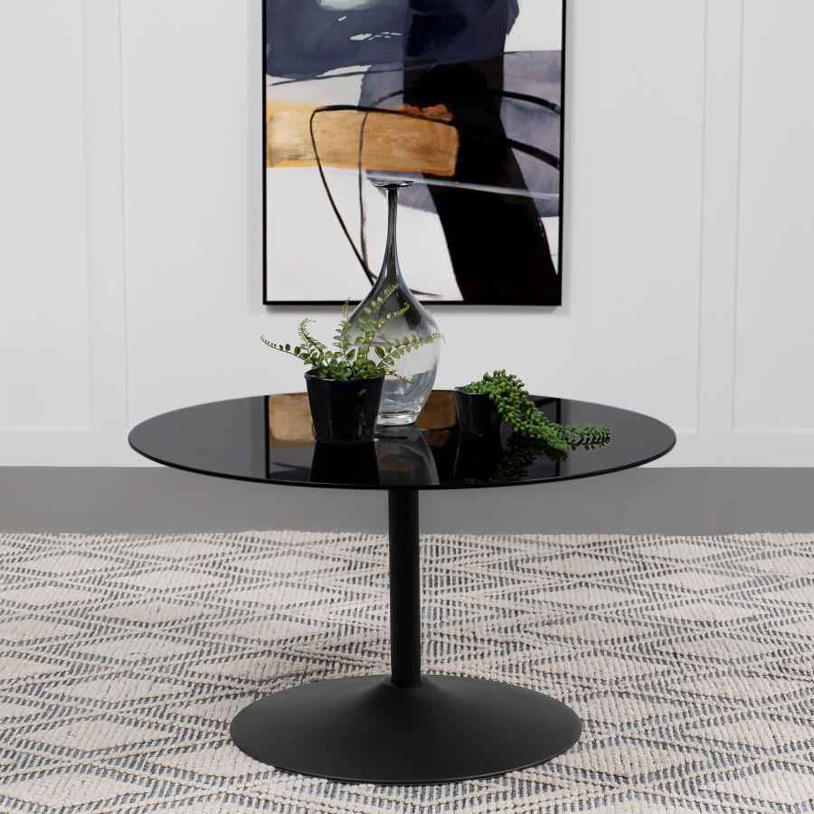 Ganso Round Metal Coffee Table With Tempered Glass Top Black - Home & Sleep Outlet