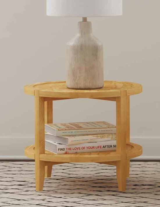 Camillo Round Solid Wood Side End Table Maple Brown