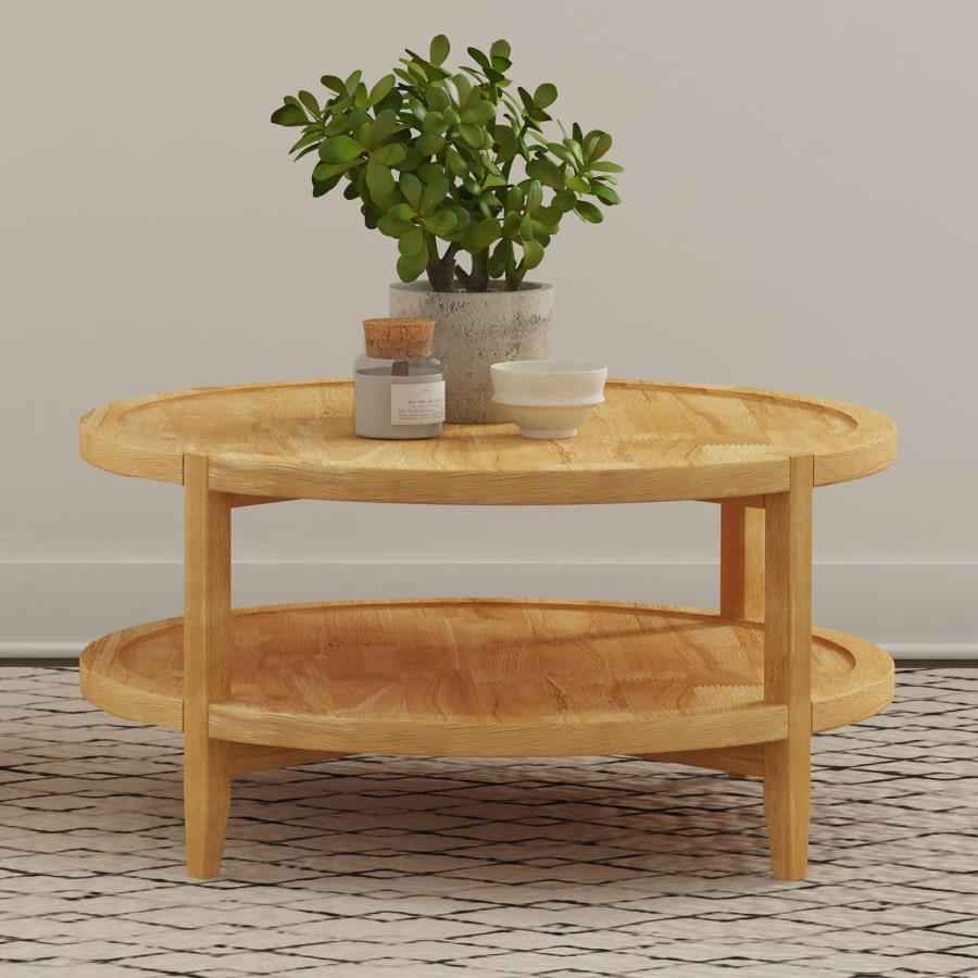Camillo Round Solid Wood Coffee Table Maple Brown - Home & Sleep Outlet