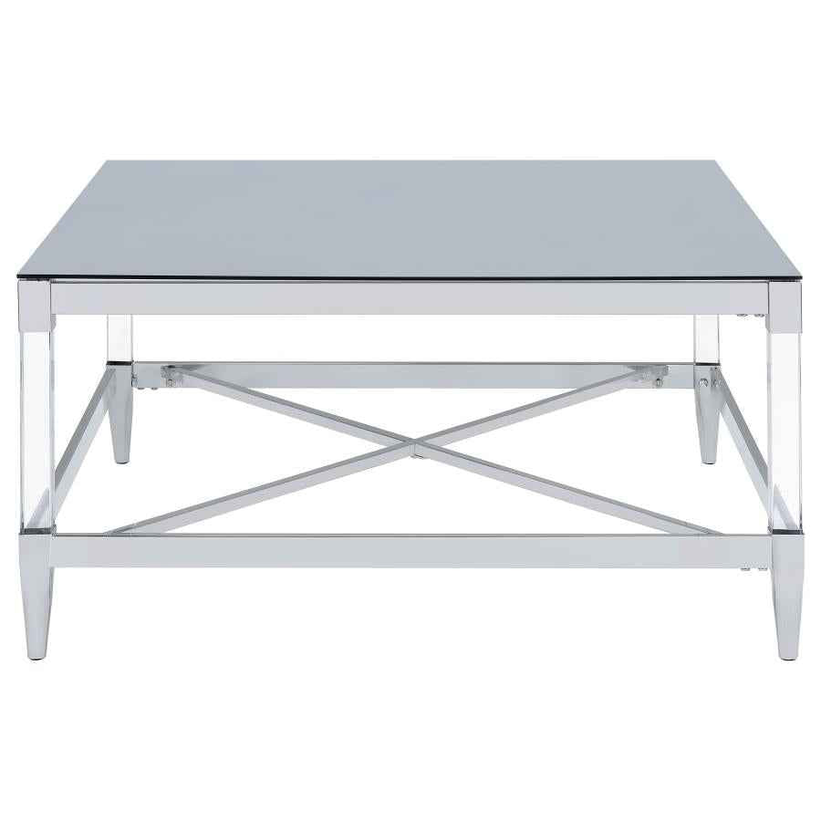 Lindley Square Tempered Mirror Acrylic Coffee Table Chrome