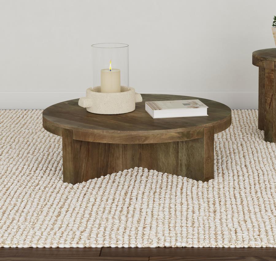 Home & Sleep Outlet - Kinkaid Round Solid Mango Wood Coffee Table Brown