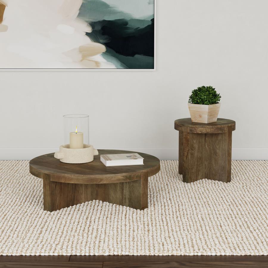 Home & Sleep Outlet - Kinkaid Round Solid Mango Wood Coffee Table Brown