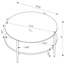 Jonelle Round Glass Top Coffee Table White Marble Shelf Gold