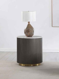 Jason Round White Marble Top Side End Table Charcoal