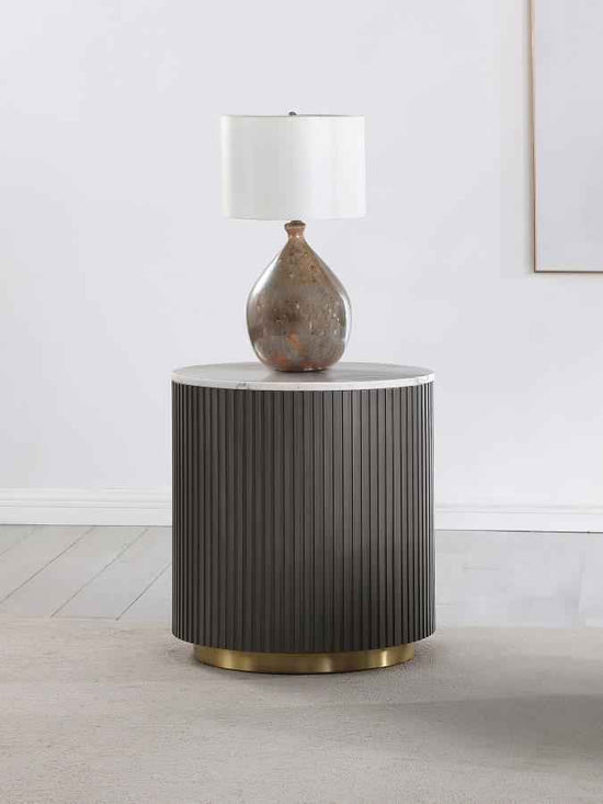 Jason Round White Marble Top Side End Table Charcoal