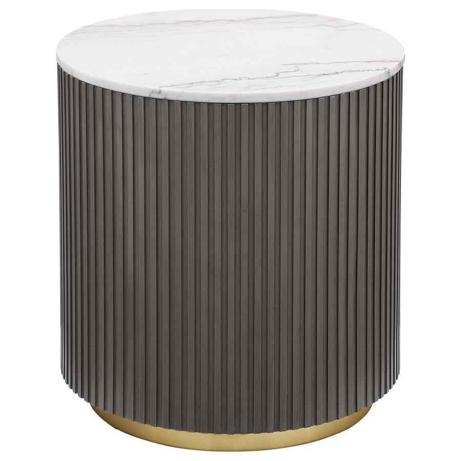 Jason 2-piece Round White Marble Coffee Table Set Charcoal