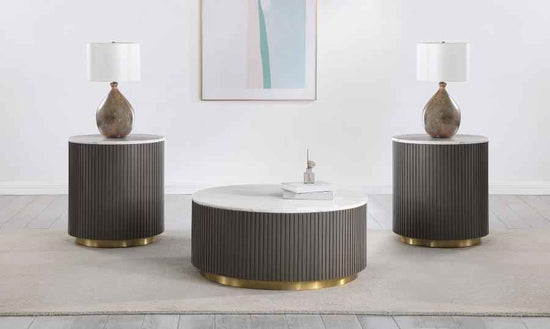 Jason 3-piece Round White Marble Coffee Table Set Charcoal