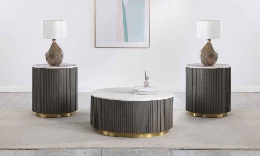 Jason 3-piece Round White Marble Coffee Table Set Charcoal