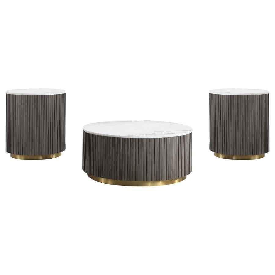 Jason 3-piece Round White Marble Coffee Table Set Charcoal