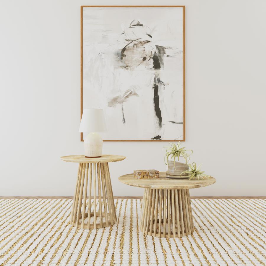 Home & Sleep Outlet - Touhy 2-piece Round Coffee and End Table Set Natural Mango