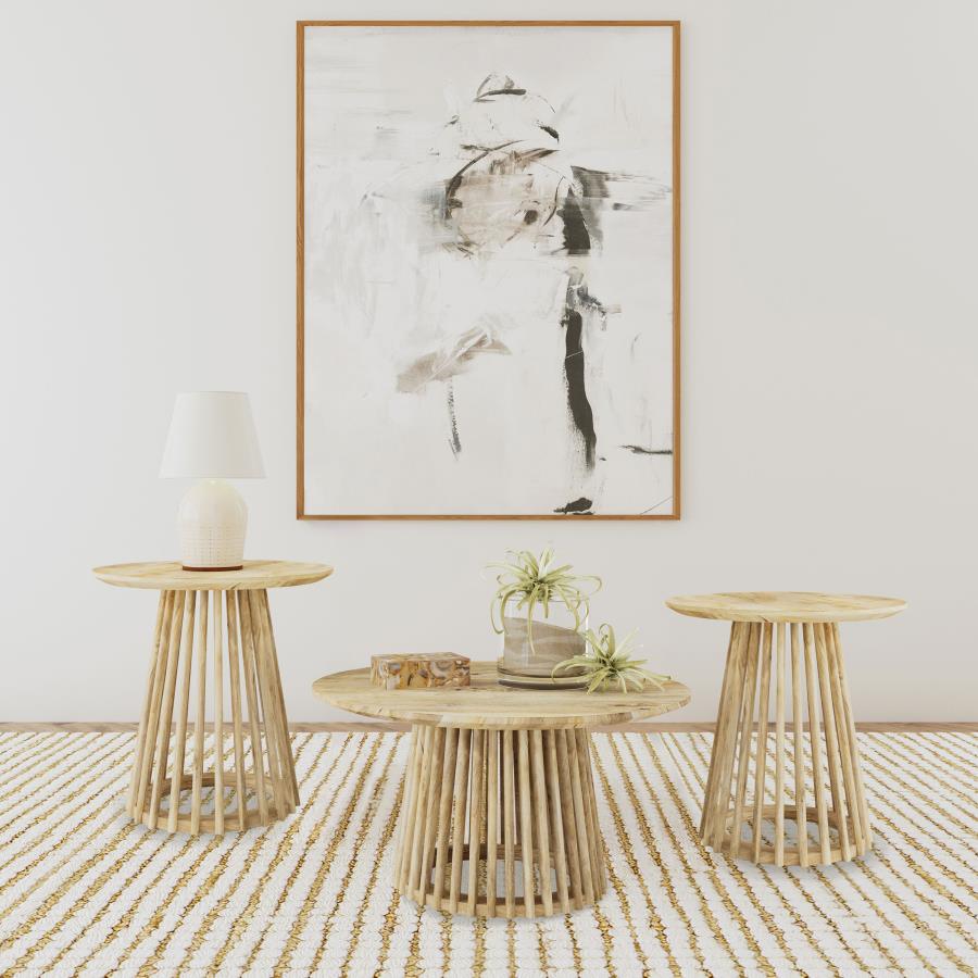 Home & Sleep Outlet - Touhy 3-piece Round Coffee and End Table Set Natural Mango