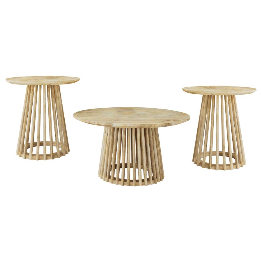 Home & Sleep Outlet - Touhy 3-piece Round Coffee and End Table Set Natural Mango