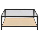 Amherst Glass Top Metal with Cane Shelf Coffee Table Black