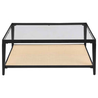 Amherst Glass Top Metal with Cane Shelf Coffee Table Black
