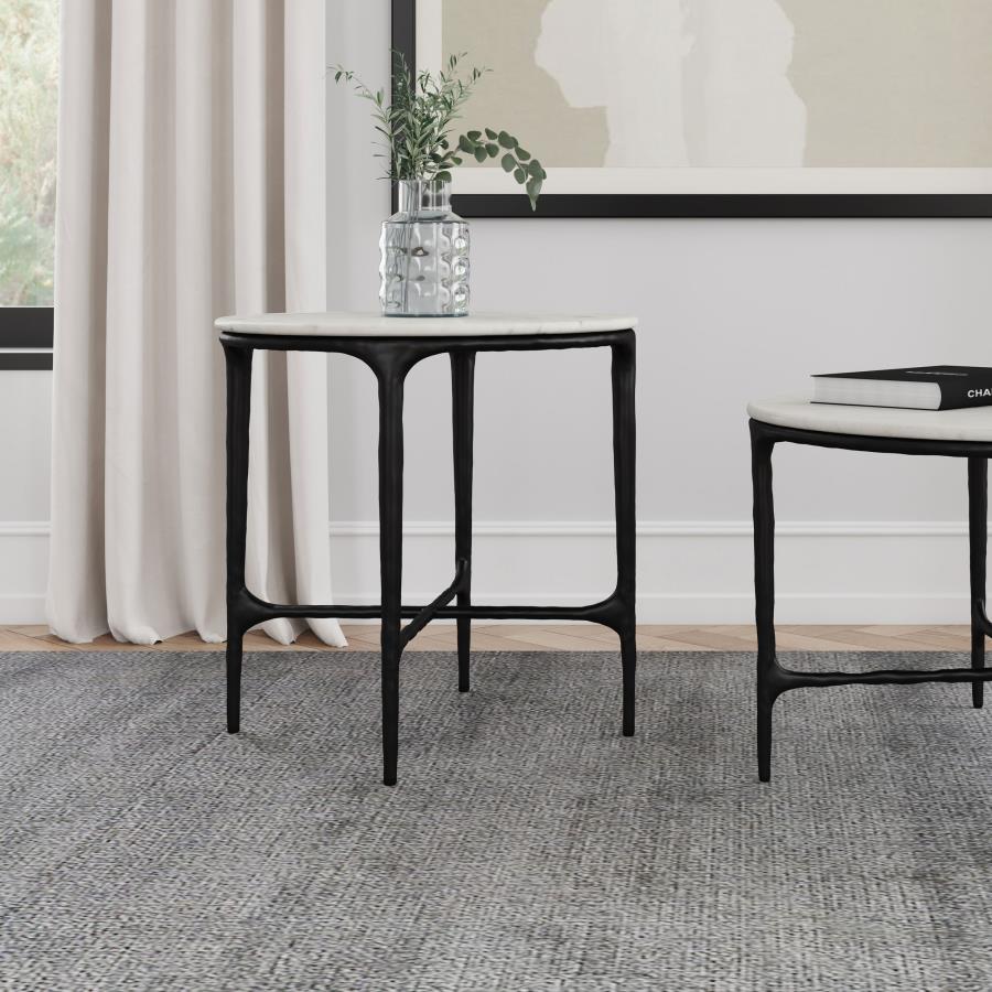 Home & Sleep Outlet - Hermas Round Genuine Marble Top Metal End Side Table White