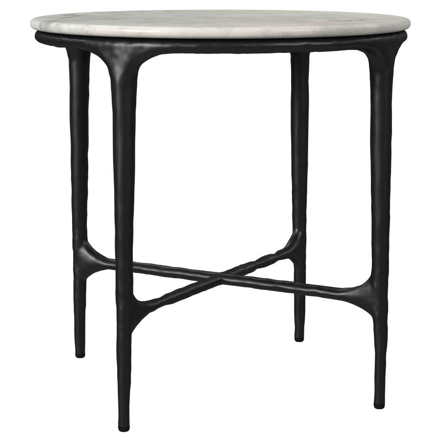 Home & Sleep Outlet - Hermas Round Genuine Marble Top Metal End Side Table White