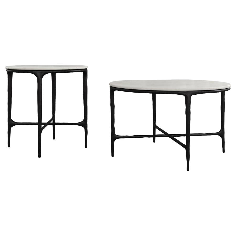 Home & Sleep Outlet - Hermas 2-piece Round Marble Coffee and End Table Set White