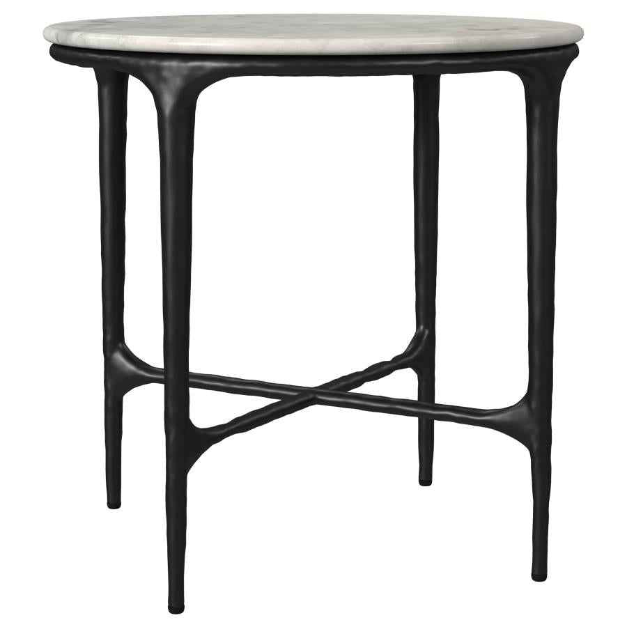 Hermas 2-piece Round Marble Coffee and End Table Set White