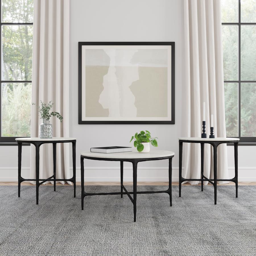 Home & Sleep Outlet - Hermas 3-piece Round Marble Coffee and End Table Set White