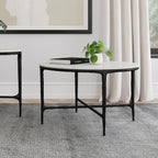 Home & Sleep Outlet - Hermas Round Genuine Marble Top Metal Coffee Table White