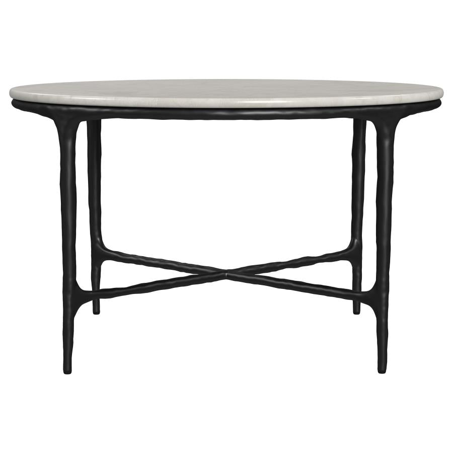 Home & Sleep Outlet - Hermas Round Genuine Marble Top Metal Coffee Table White