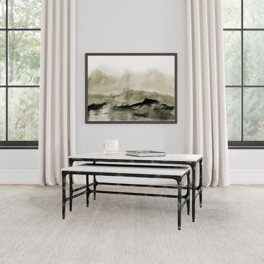 Home & Sleep Outlet - Ebby 2-piece Genuine Marble Top Nesting Coffee Tables White
