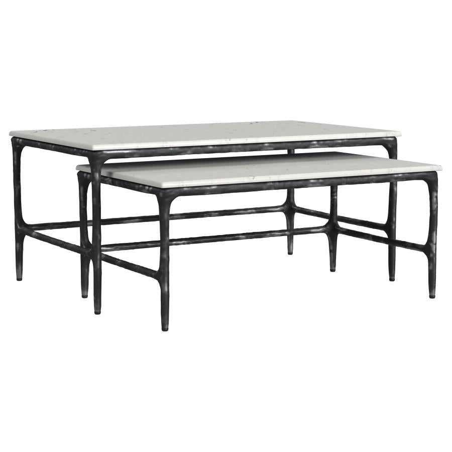 Home & Sleep Outlet - Ebby 2-piece Genuine Marble Top Nesting Coffee Tables White