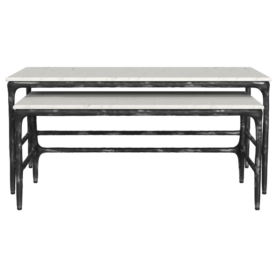 Home & Sleep Outlet - Ebby 2-piece Genuine Marble Top Nesting Coffee Tables White