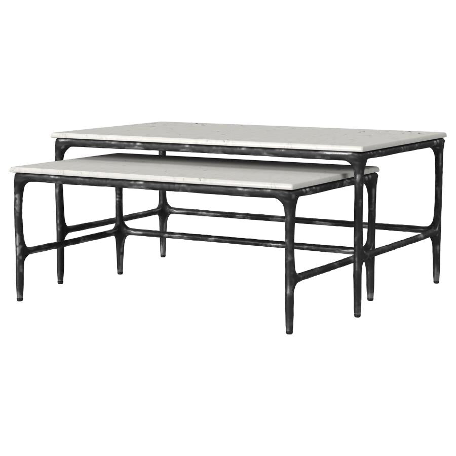 Home & Sleep Outlet - Ebby 2-piece Genuine Marble Top Nesting Coffee Tables White