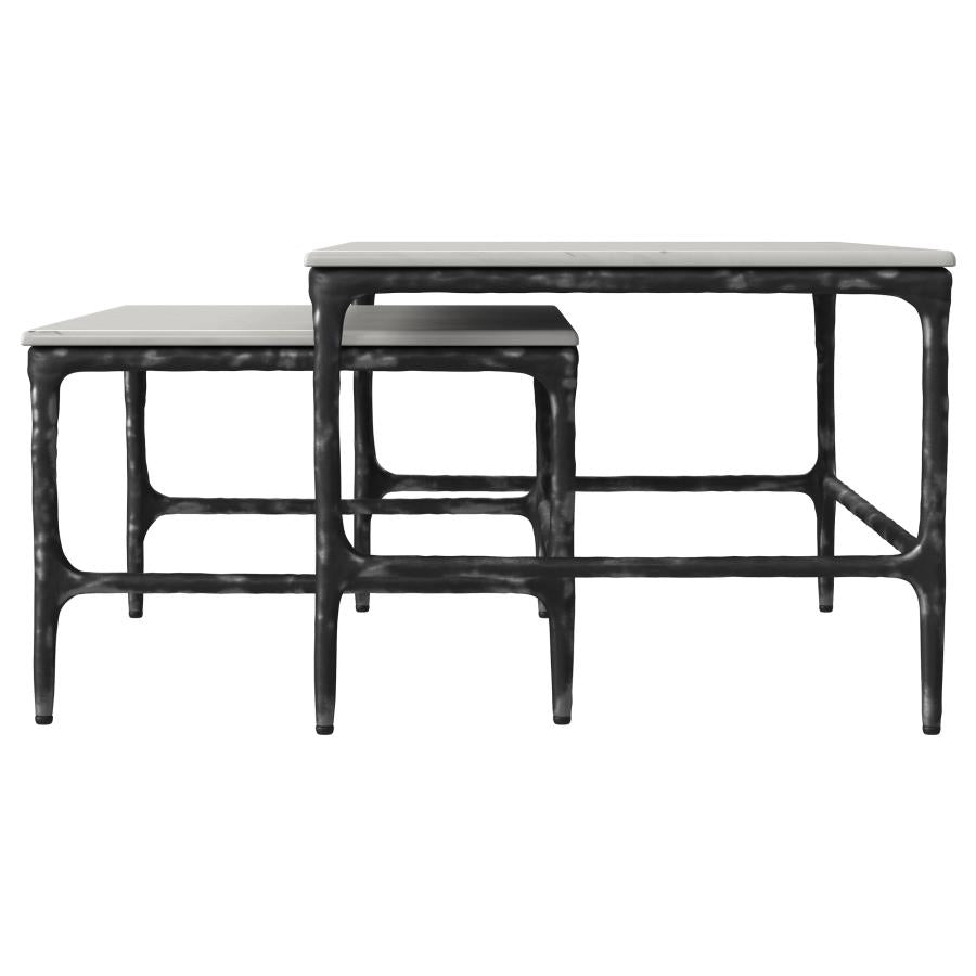 Home & Sleep Outlet - Ebby 2-piece Genuine Marble Top Nesting Coffee Tables White
