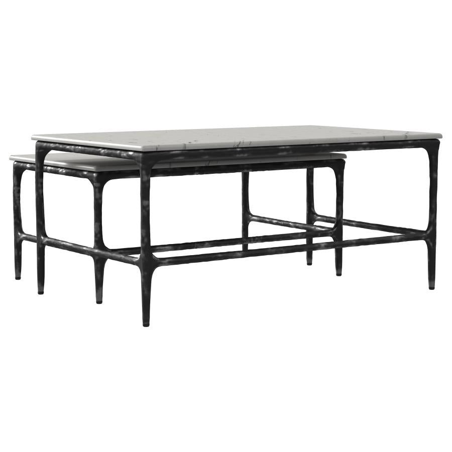 Home & Sleep Outlet - Ebby 2-piece Genuine Marble Top Nesting Coffee Tables White