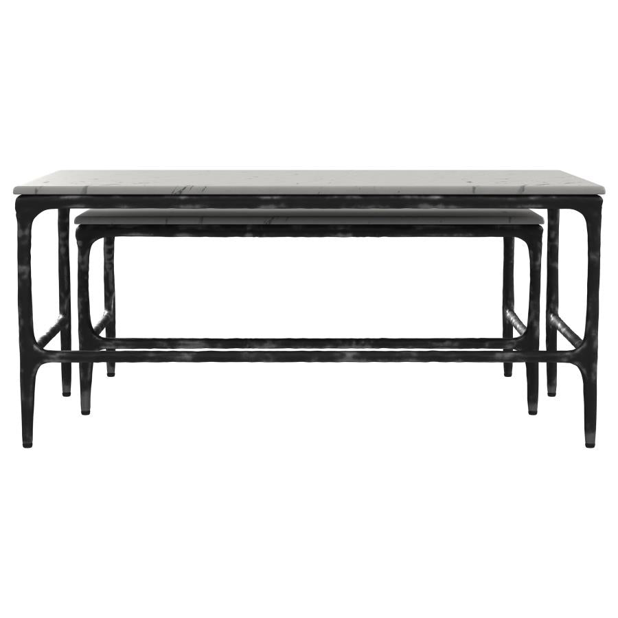 Home & Sleep Outlet - Ebby 2-piece Genuine Marble Top Nesting Coffee Tables White