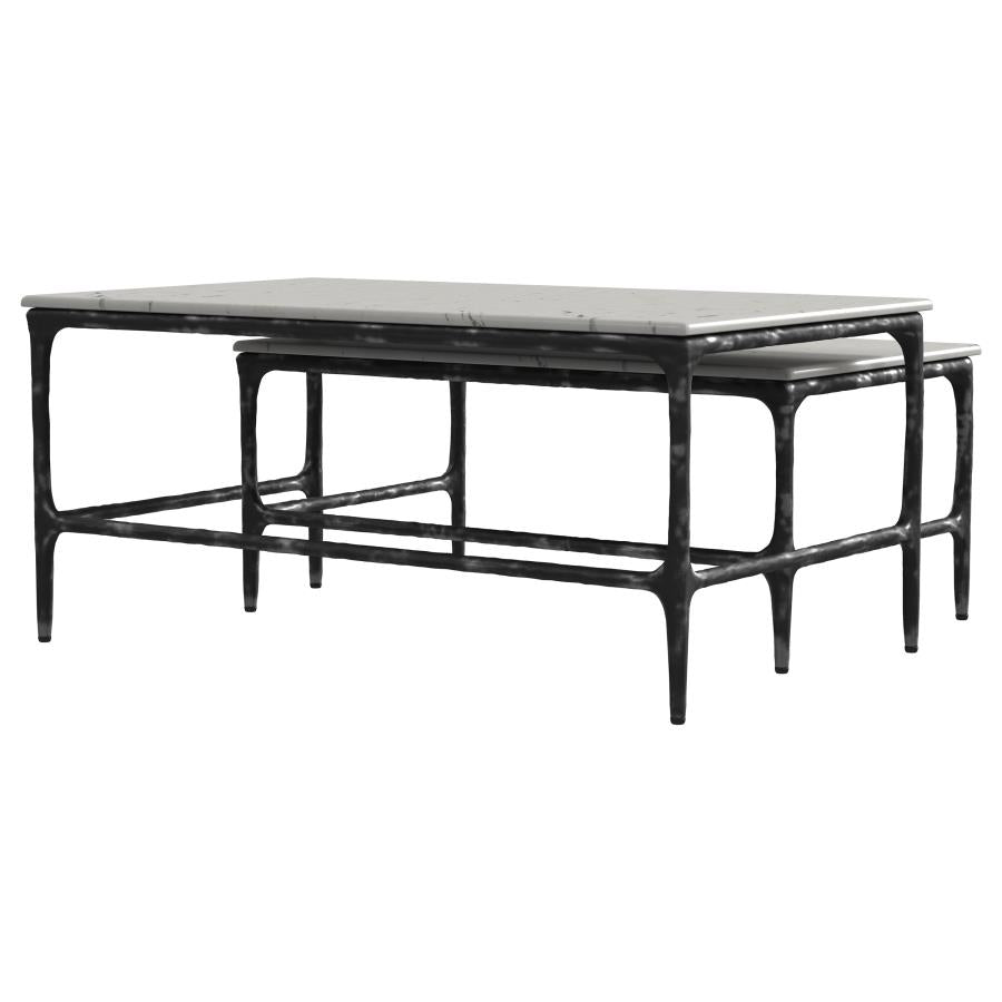 Home & Sleep Outlet - Ebby 2-piece Genuine Marble Top Nesting Coffee Tables White