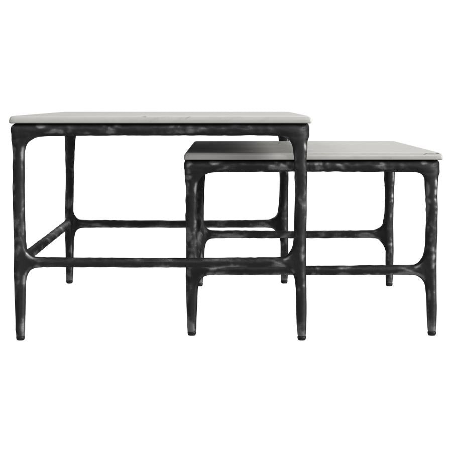 Home & Sleep Outlet - Ebby 2-piece Genuine Marble Top Nesting Coffee Tables White