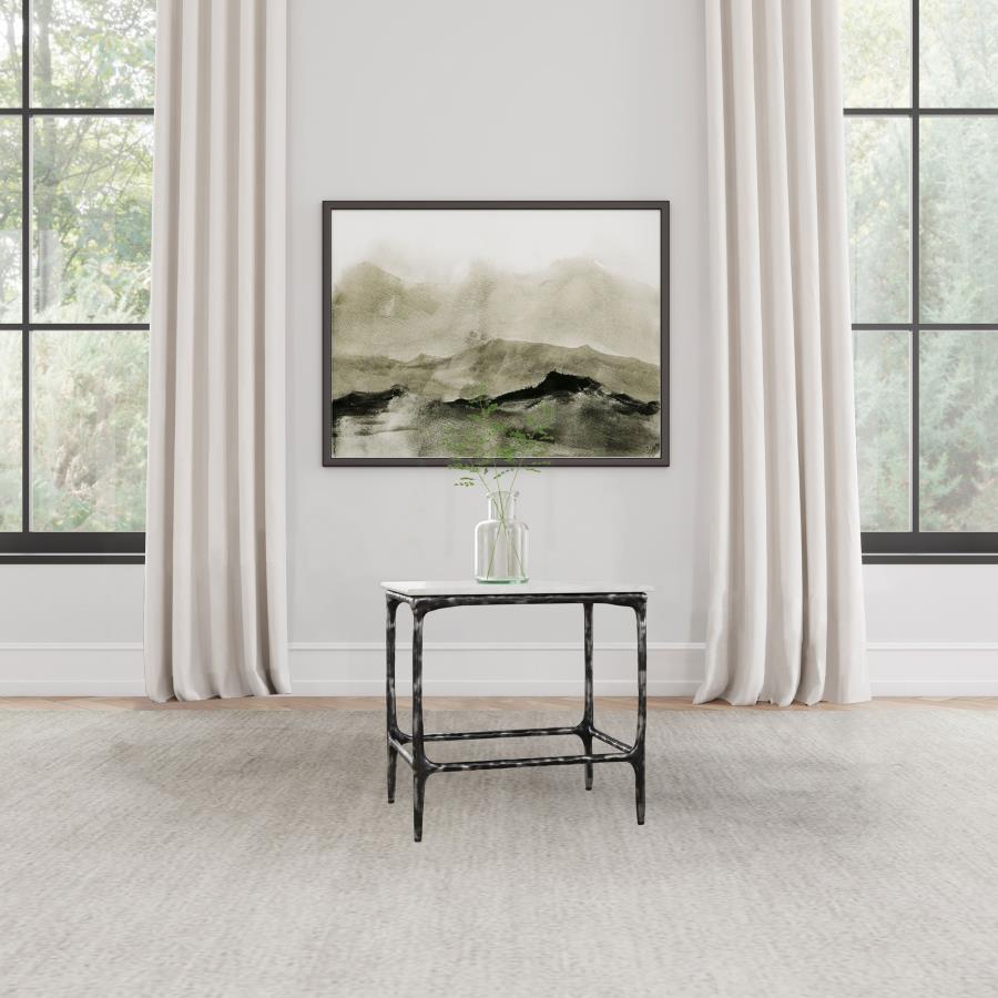 Home & Sleep Outlet - Ebby Square Genuine Marble Top Metal End Table White