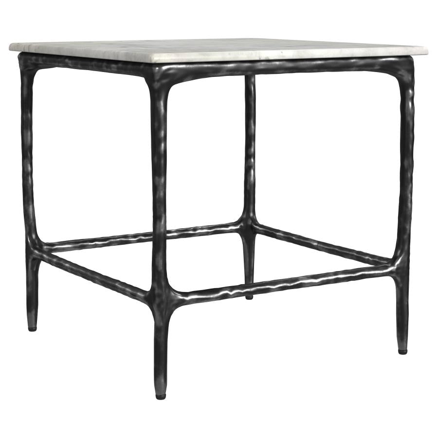 Home & Sleep Outlet - Ebby Square Genuine Marble Top Metal End Table White