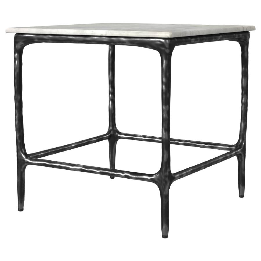 Home & Sleep Outlet - Ebby Square Genuine Marble Top Metal End Table White