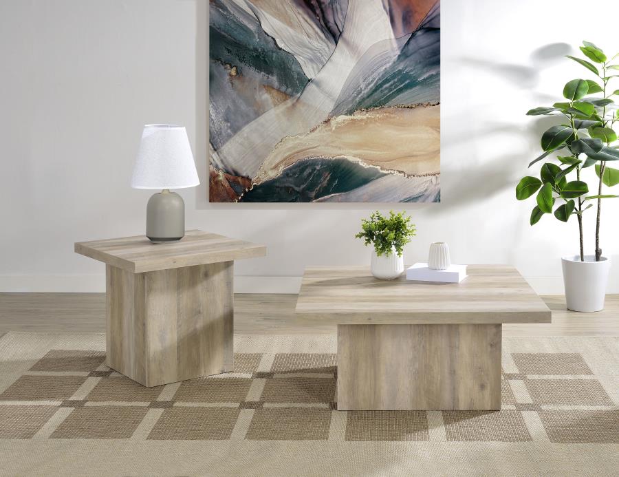 Home & Sleep Outlet - Devar 2-piece Square Coffee End Table Set Distressed Pine