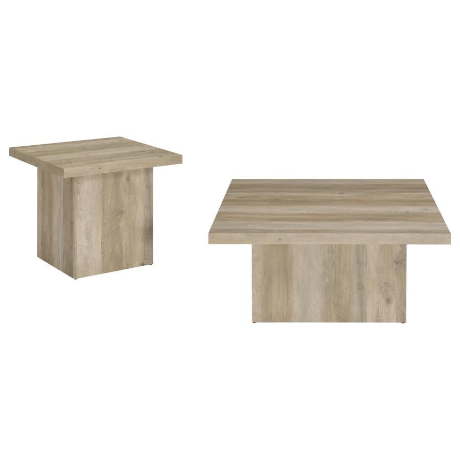 Home & Sleep Outlet - Devar 2-piece Square Coffee End Table Set Distressed Pine