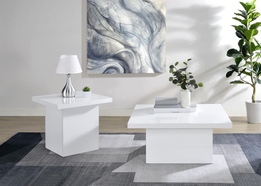Home & Sleep Outlet - Devar 2-piece Square Coffee End Table Set White High Gloss