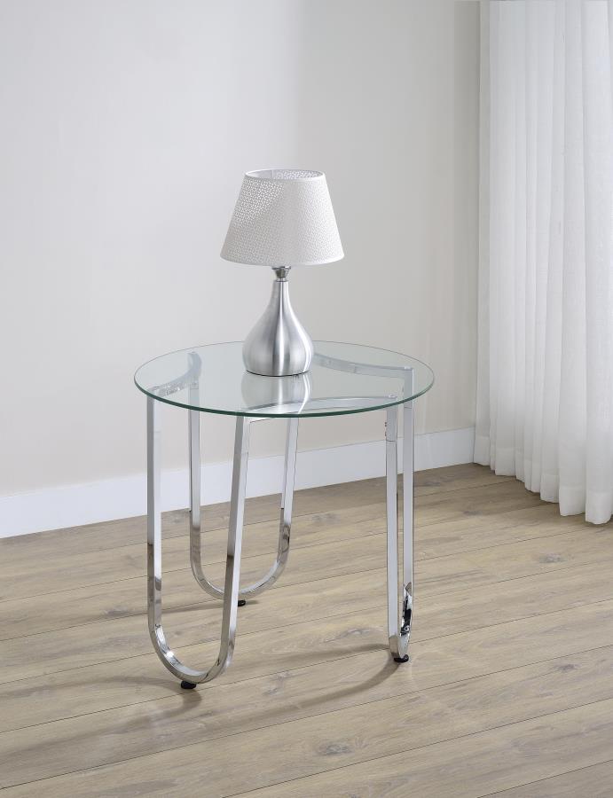 Home & Sleep Outlet - Beller Round Tempered Glass Top End Side Table Chrome