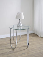 Home & Sleep Outlet - Beller Round Tempered Glass Top End Side Table Chrome