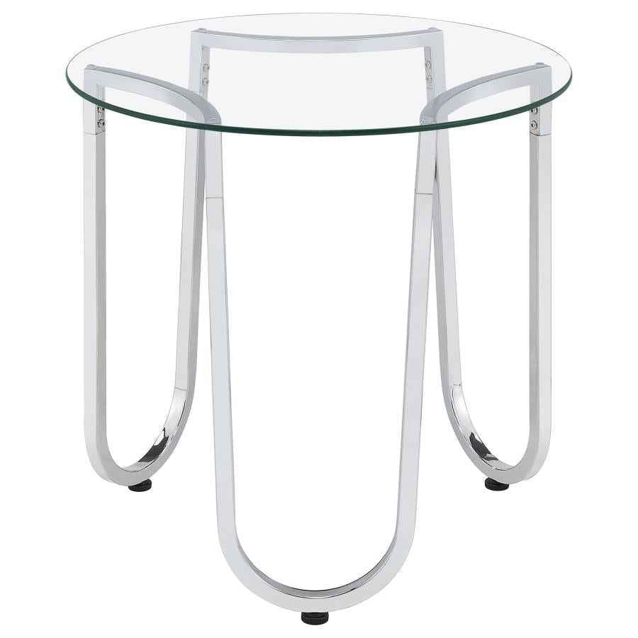 Beller Round Tempered Glass Top End Side Table Chrome