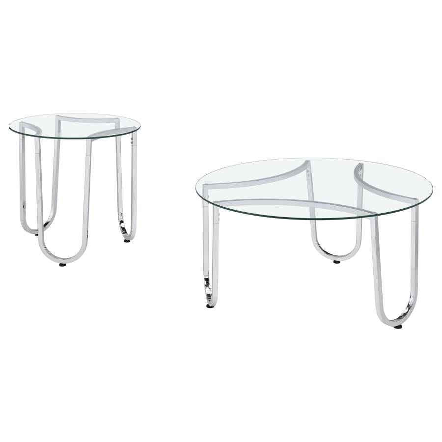 Beller 2-piece Round Tempered Glass Top Coffee Table Set Chrome